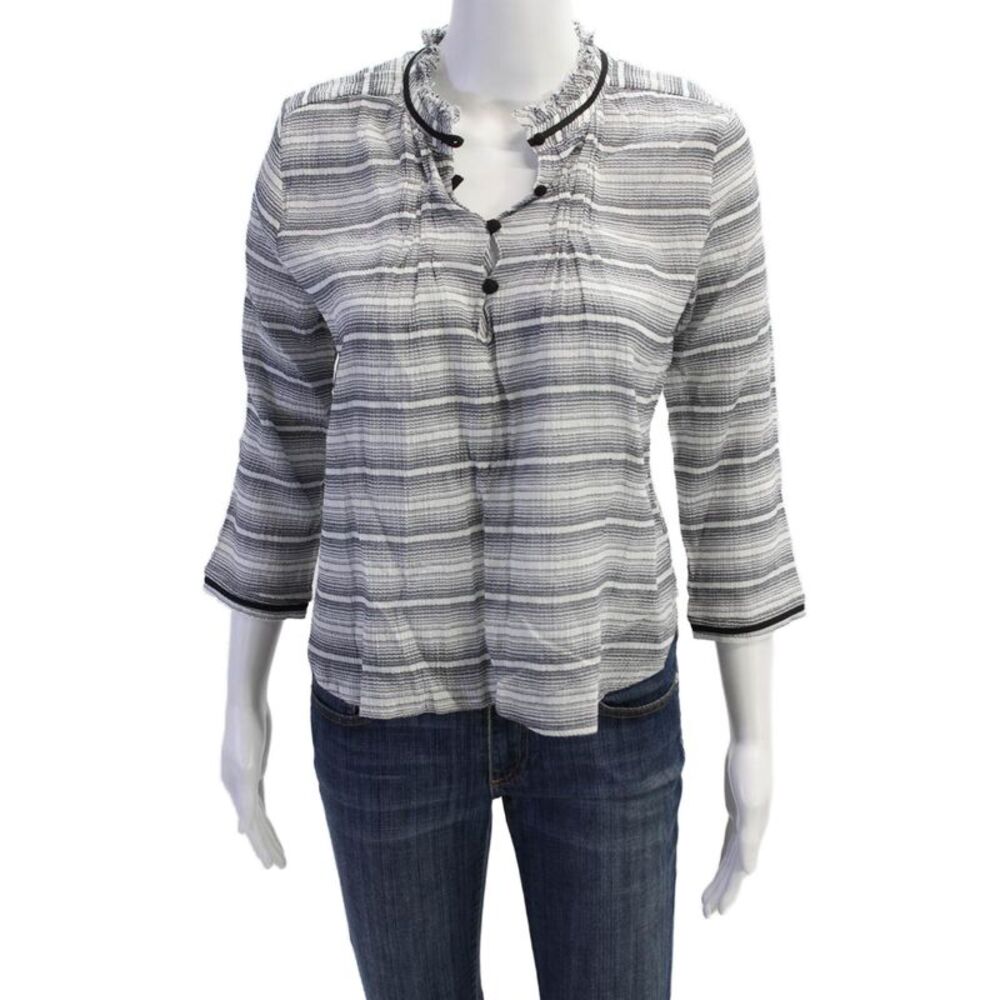 McGuire Womens Cotton Striped Long Sleeve Blouse Top White Size XS
